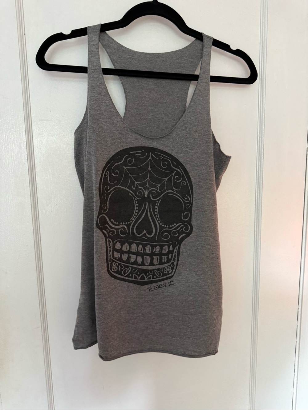 Rogue Gray Tank Top with Black Sugar Skull Graphic
